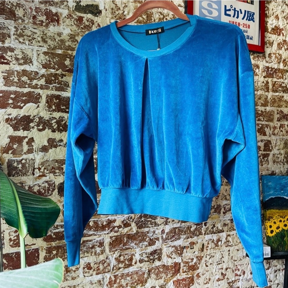 SUZIE KONDI SET OF GRAY & TURQUOISE VELOUR RAGLAN TOPS XS